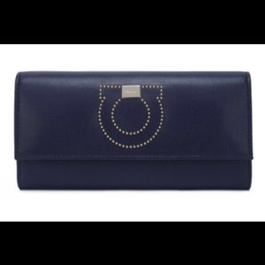 Salvatore Ferragamo Long Gancini Wallet Navy/Pink NEW IN BOX
